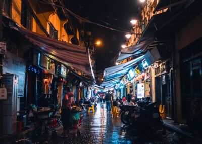 Markets on a Hanoi street at night